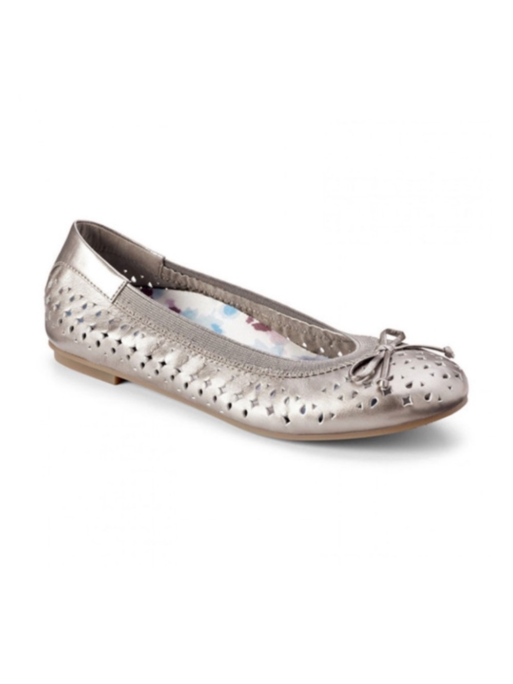 Vionic Leather Pewter Laser Cut Spark Surin Ballet Flats Comfort Shoe Size 9.5